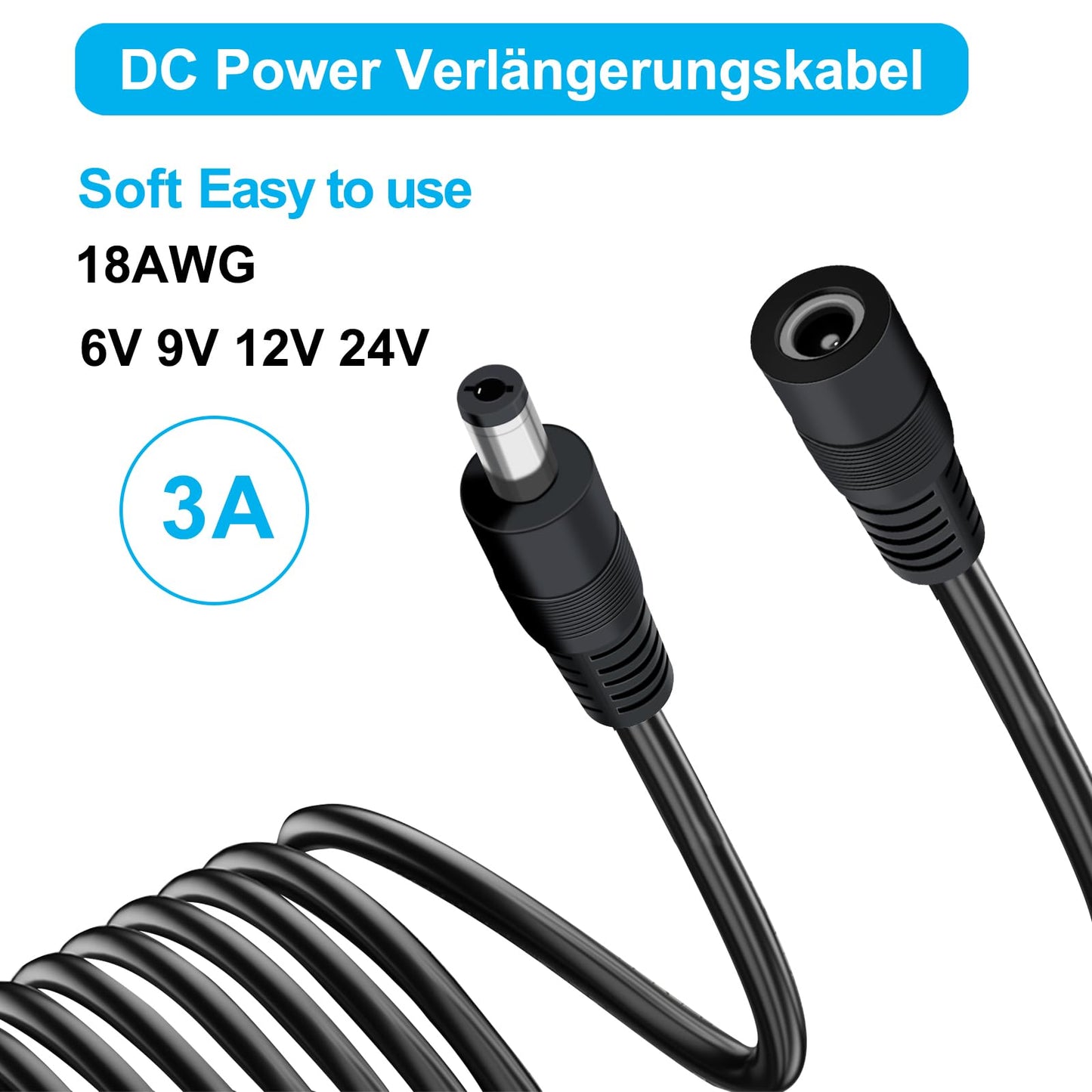 YINGAYOU DC 4 Way Splitter 5.5 x 2.1mm DC Splitter Cable 5V 6V 9V 12V 24V 3A, for Security Cameras, DVR, Router, Printer, LED Strip (1 to 4, 70 cm)