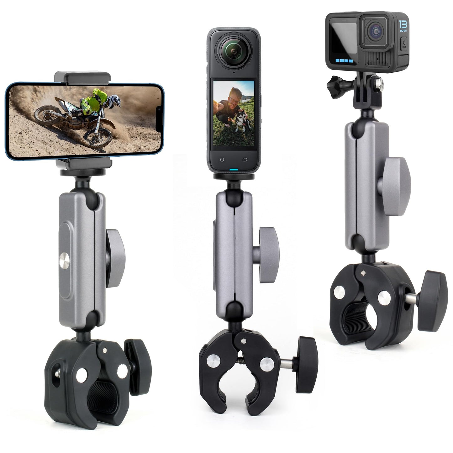 SOONSUN Super Clamp Camera Mount with Dual 360° Ballhead, Magic Arm & Phone Clip, Heavy Duty Clamp Mount for GoPro, Insta360, DJI Osmo, DSLR, iPhone
