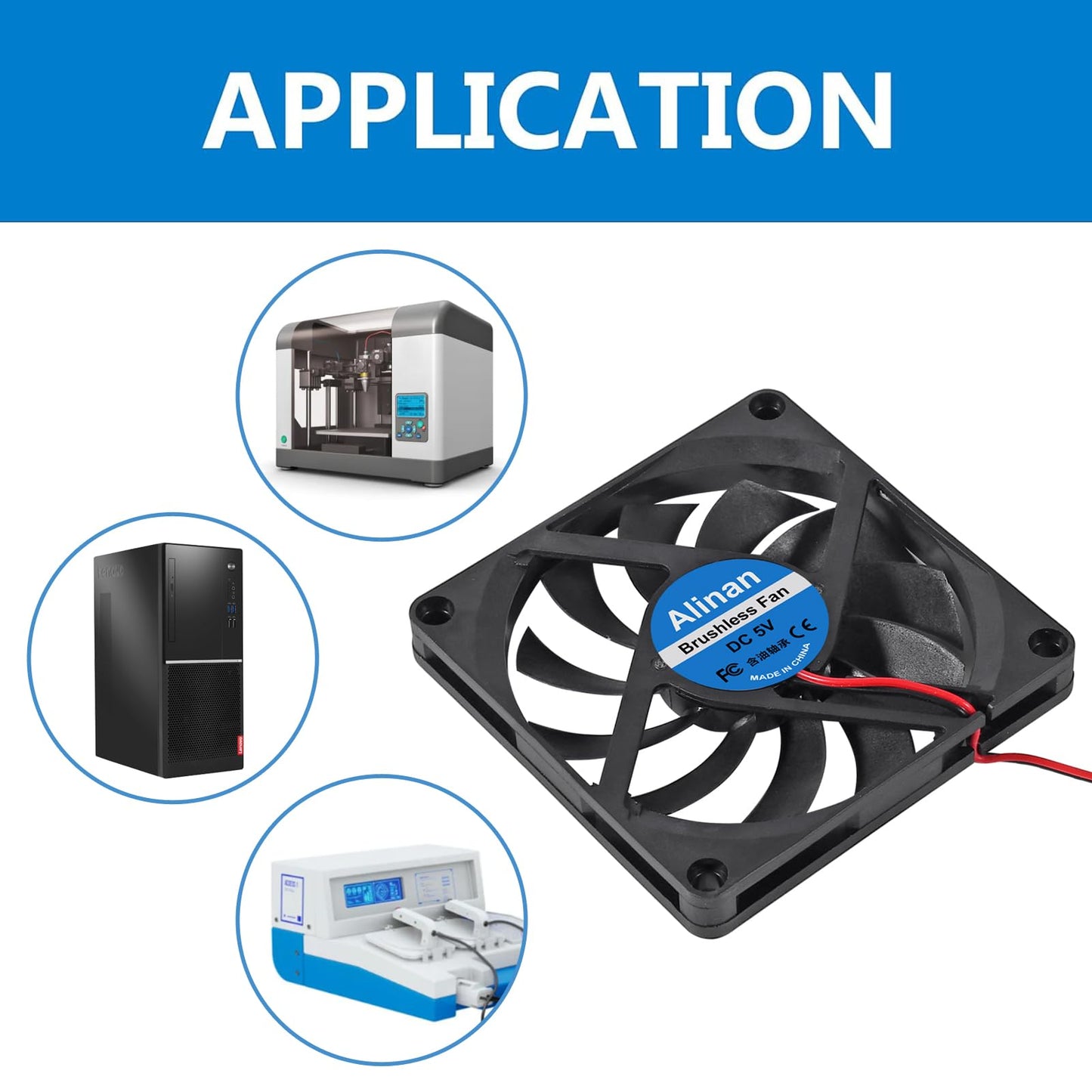 Alinan 4pcs 8010 5V Fan 80x80x10mm 2-pin Sleeve Bearing Brushless DC Cooling 3D Printer Cooling Computer Fan