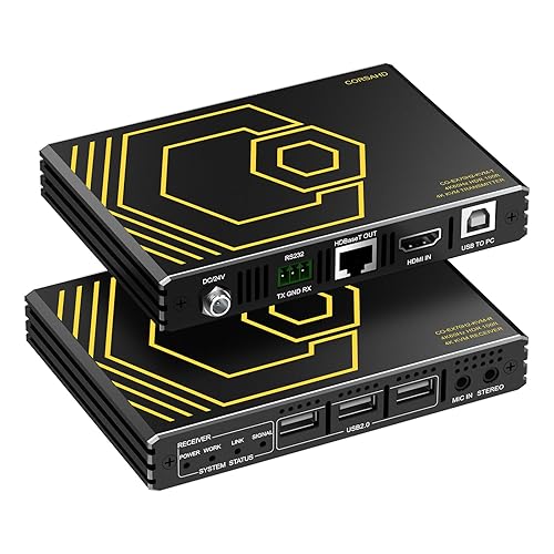 HDMI KVM Extender USB Uncompressed 4K 60Hz HDR Single Over Cat5e/6 up to 300ft, 3 Ports USB2.0 Hub POE+RS232+EDID+3.5mm Stereo Audio and Microphone