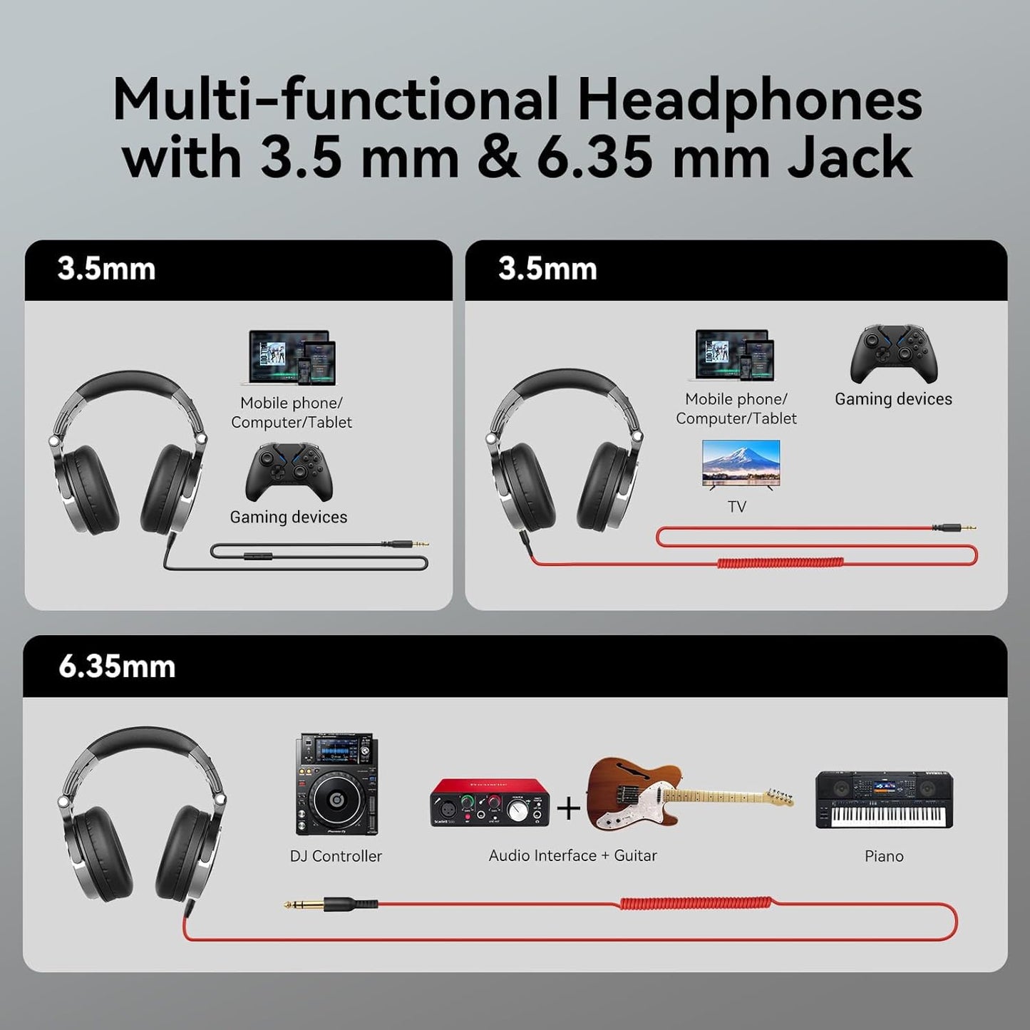 OneOdio Wired Over Ear Headphones Hi-Res Studio Monitor & Mixing DJ Stereo Headsets with 50mm Drivers and 1/4 to 3.5mm Jack for AMP Computer Recording