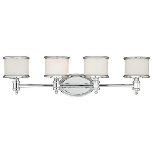 VAXCEL Carlisle 4-Light 30.25 inch Wide Chrome Transitional Bathroom Vanity Lighting Fixture, White Frosted Opal Glass Shade, Dimmable, LED