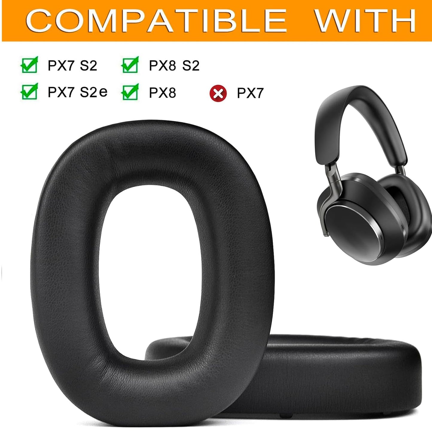 PX7 S2 Replacement Ear Pads Protein Leather Ear Cushions Compatible with Bowers & Wilkins PX7 S2, PX7 S2e, PX8, PX8 S2 Wireless Noise-Cancelling