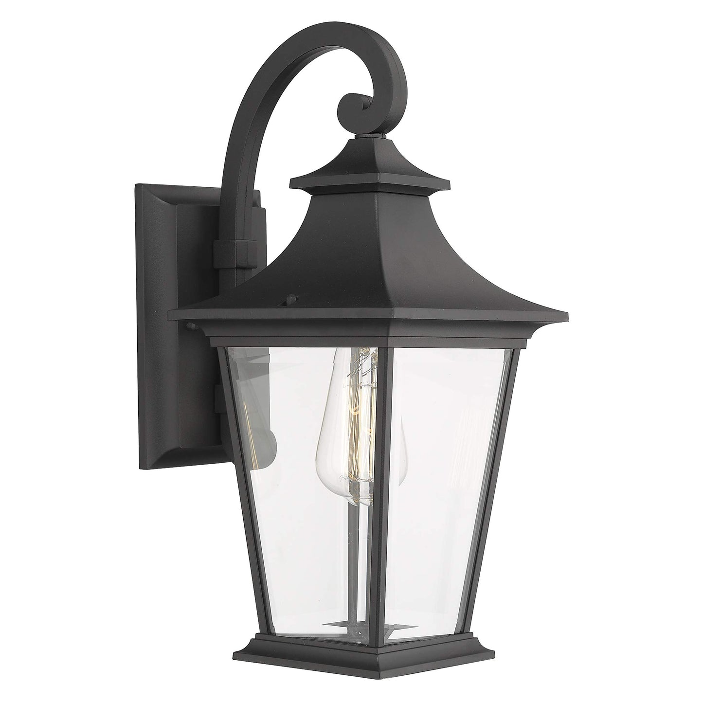 Emliviar Outdoor Wall Lantern, 1-Light Exterior Wall Mount Light with Clear Glass in Black Finish, 18" Height, 500181