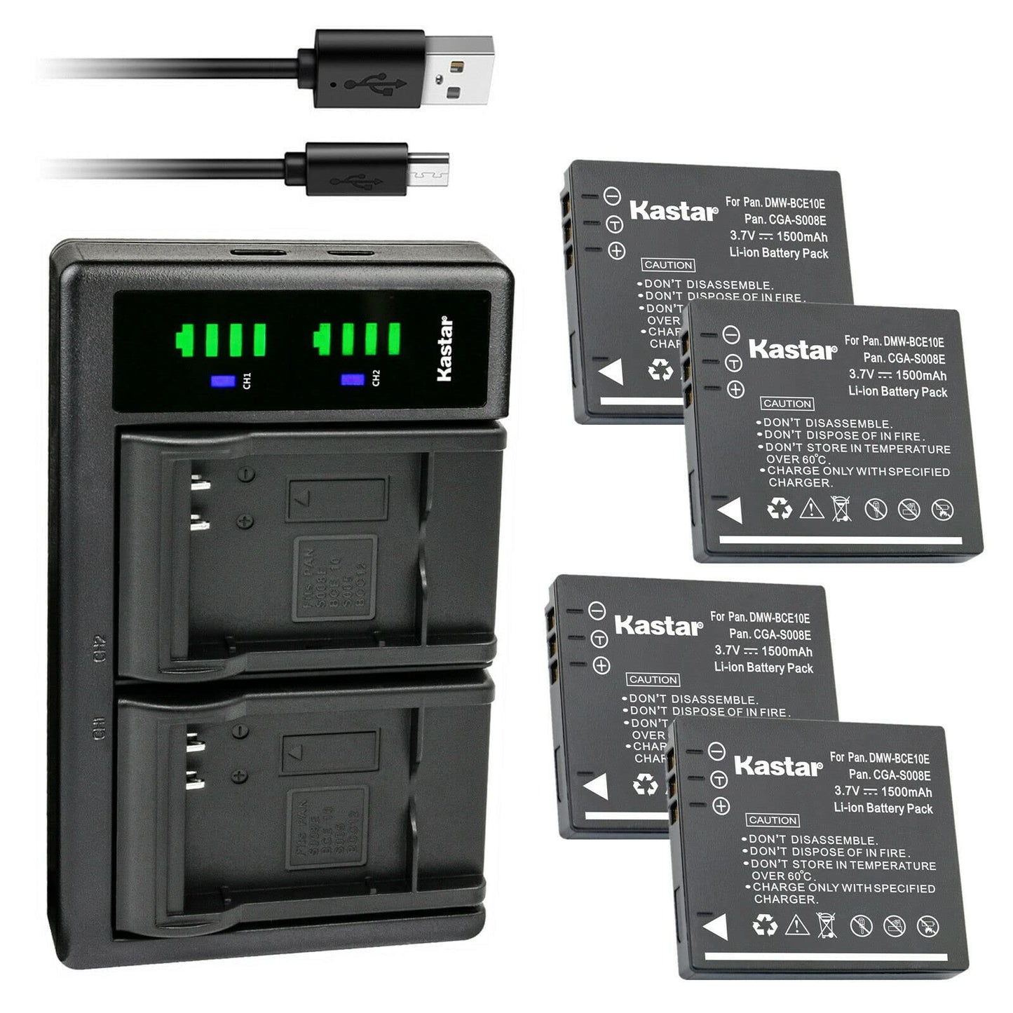Kastar 4-Pack Battery and LTD2 USB Charger Replacement for Panasonic SDR-S26N, SDR-S26R, SDR-SW20, SDR-SW20R, SDR-SW20S, SDR-SW21, SDR-SW21D