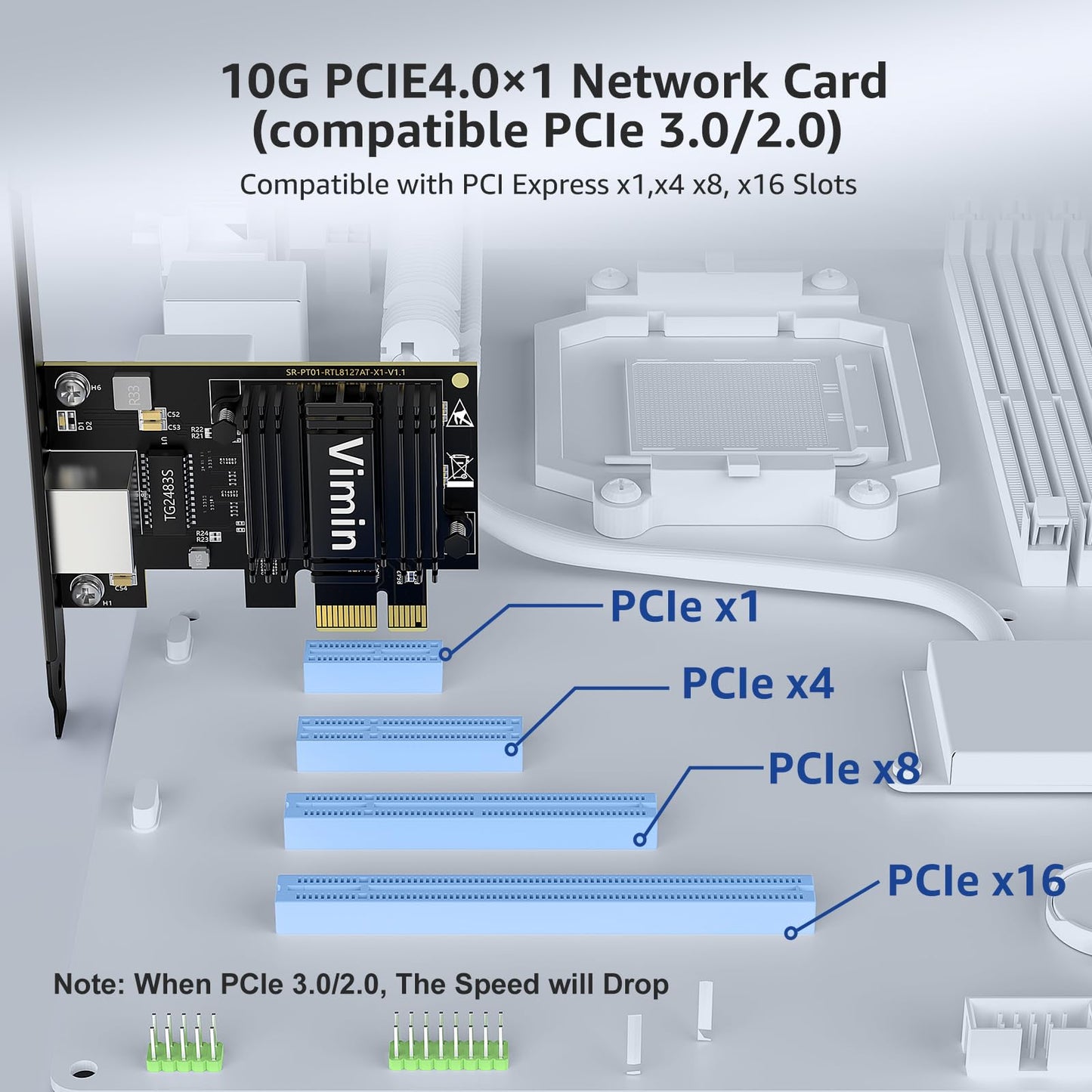VIMIN 10G PCIe 4.0 x1 Network Card with Realtek RTL8127AT