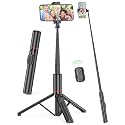 52" Selfie Stick Tripod, Aluminum All-in-1 Extendable Cell Phone Tripod Stand with Remote, 360° Rotate Lightweight & Portable Travel Tripod for Cell