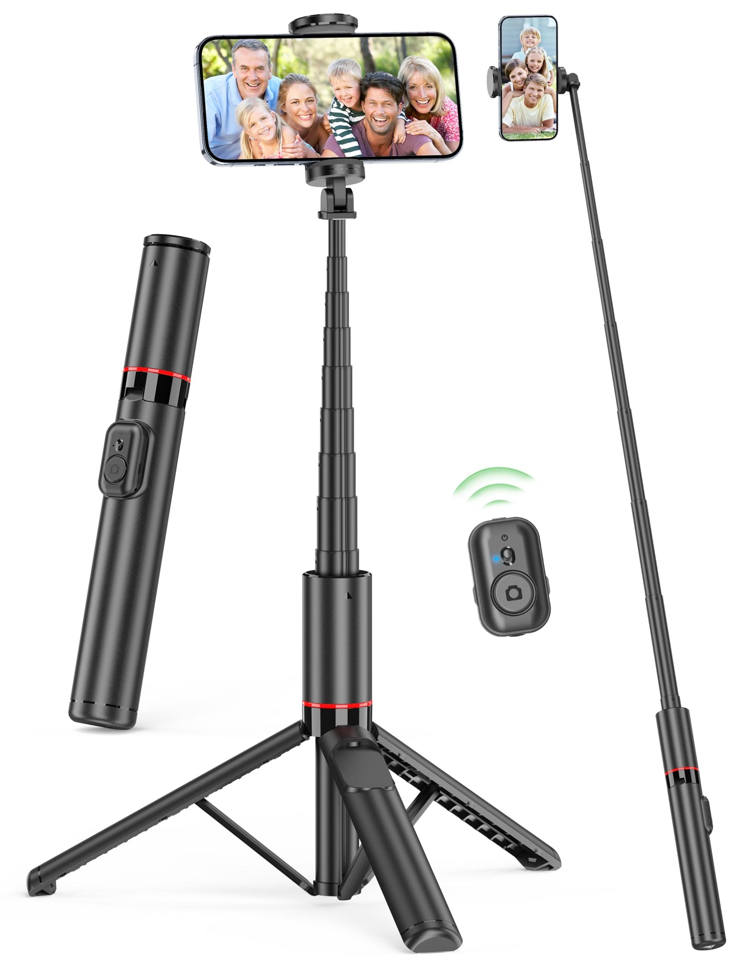 52" Selfie Stick Tripod, Aluminum All-in-1 Extendable Cell Phone Tripod Stand with Remote, 360° Rotate Lightweight & Portable Travel Tripod for Cell