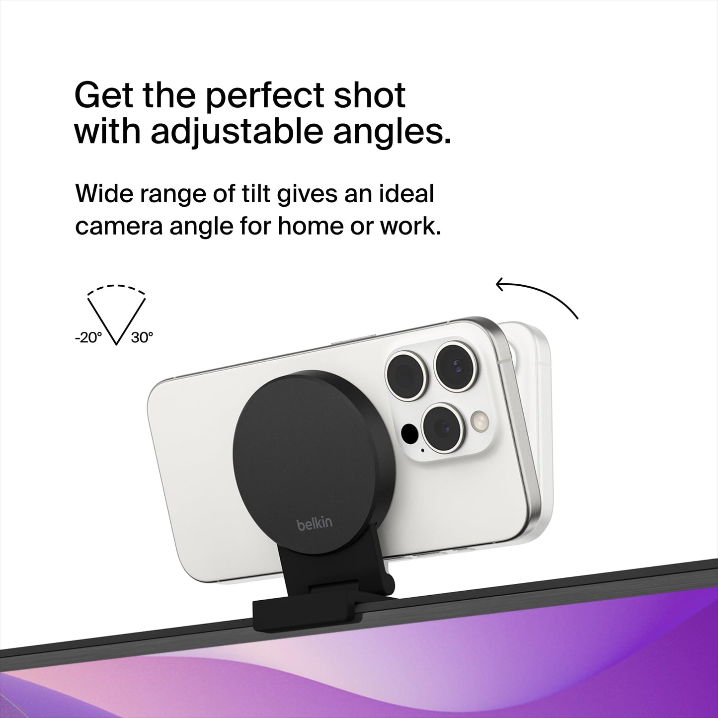 Belkin iPhone Mount with MagSafe for Apple TV 4K - MacBook Continuity Support w/tvOS - Turn Phone to Webcam, Compatible with MacBook Pro, Air, iPhone