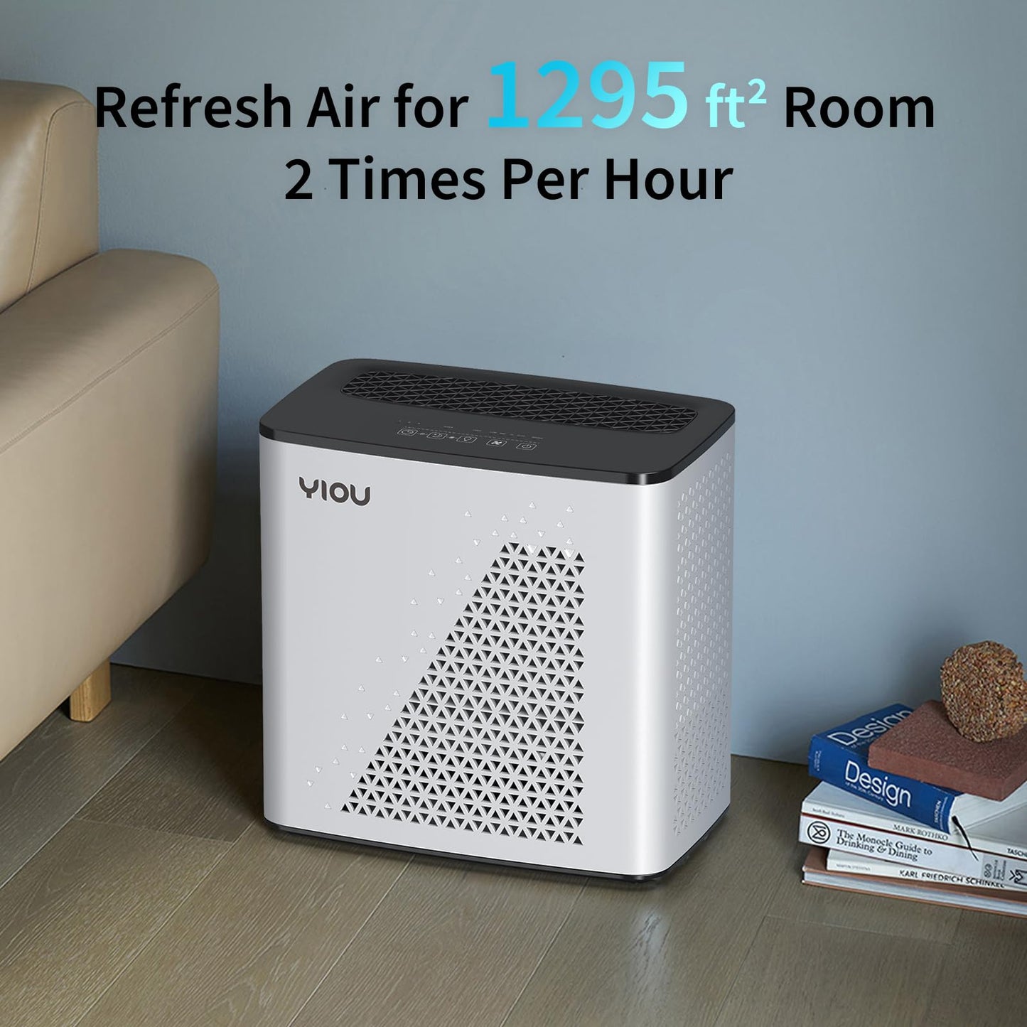 YIOU Air Purifier for Bedroom Home, Large Room Up to 547 Ft², H13 True HEPA Filter for Pets Hair, Wildfires, Smoke, Dander, Pollen, Quiet 20dB Air