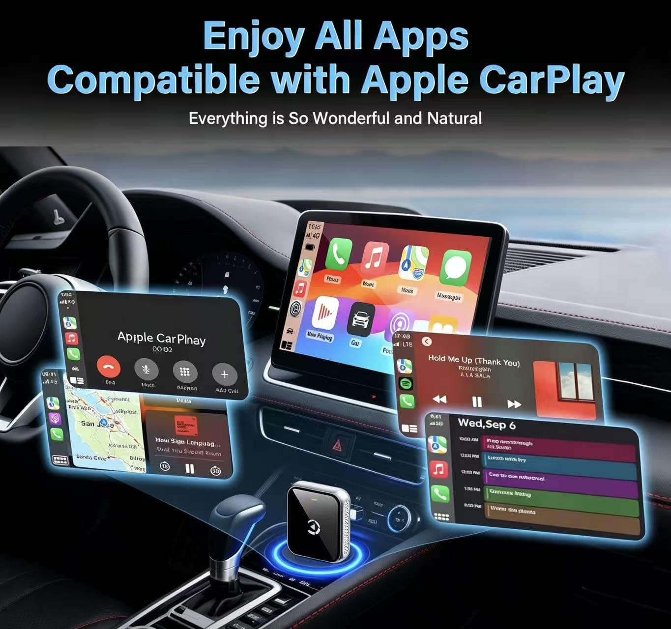 Astrulume Mini Wireless CarPlay Adapter, 2026 Upgraded iPhone Connect, Black Mirror Wireless and Bluetooth Adaptor, Plug&Play, No Delay & Stable