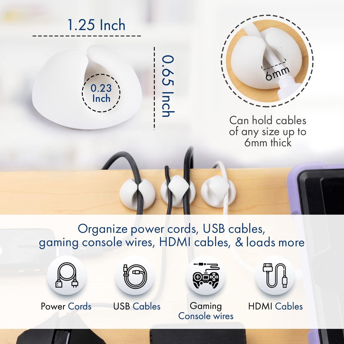Convenient Cable Clips - Sticky, Compact Cable Holders for Cord Organization - Cord Keepers with 3M Strong Adhesive Backing for Organizing Power