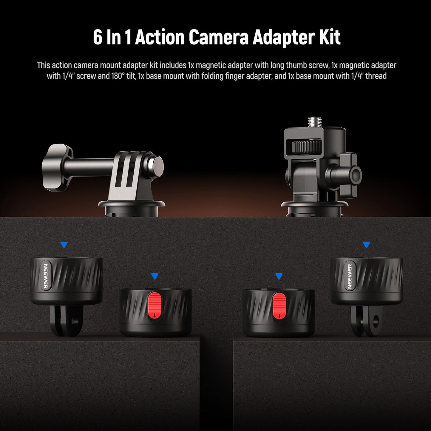 NEEWER Magnetic Action Camera Mount Kit, Compatible with GoPro Hero 13 12 11 Max DJI Osmo Action Insta360, ABS Magnetic Quick Release Mount for POV
