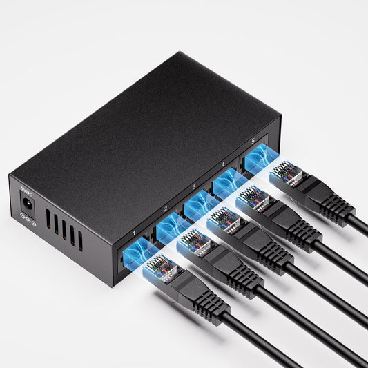 Bliyee 5-Port Gigabit Ethernet Switch, Unmanaged Home Network Switch Hub, Ethernet Splitter | Auto-Sensing Ports | Plug-and-Play | Silent Operation |