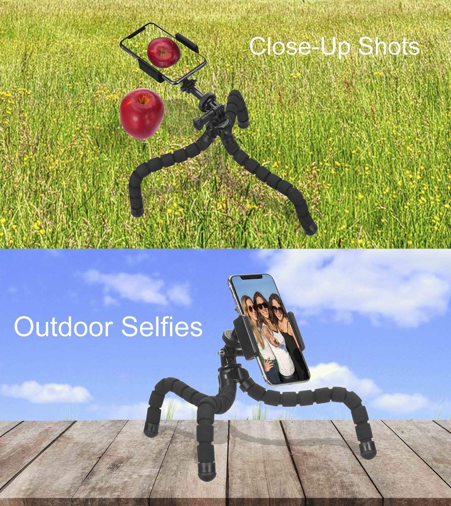 Phone Tripod, Flexible Tripod, Upgrade 4-Axis Angle Adjustment, Unique 360° Rotating Holder, Sturdy Octopus-Style Legs, and Wireless Remote Shutter
