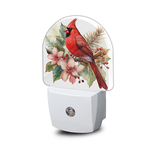 YESPOAK Night Light,Red Cardinal Bird Flowers Night Lights Plug Into Wall for Bedroom Bathroom Kitchen Hallway Stairs Hallway, Plug-in, Energy