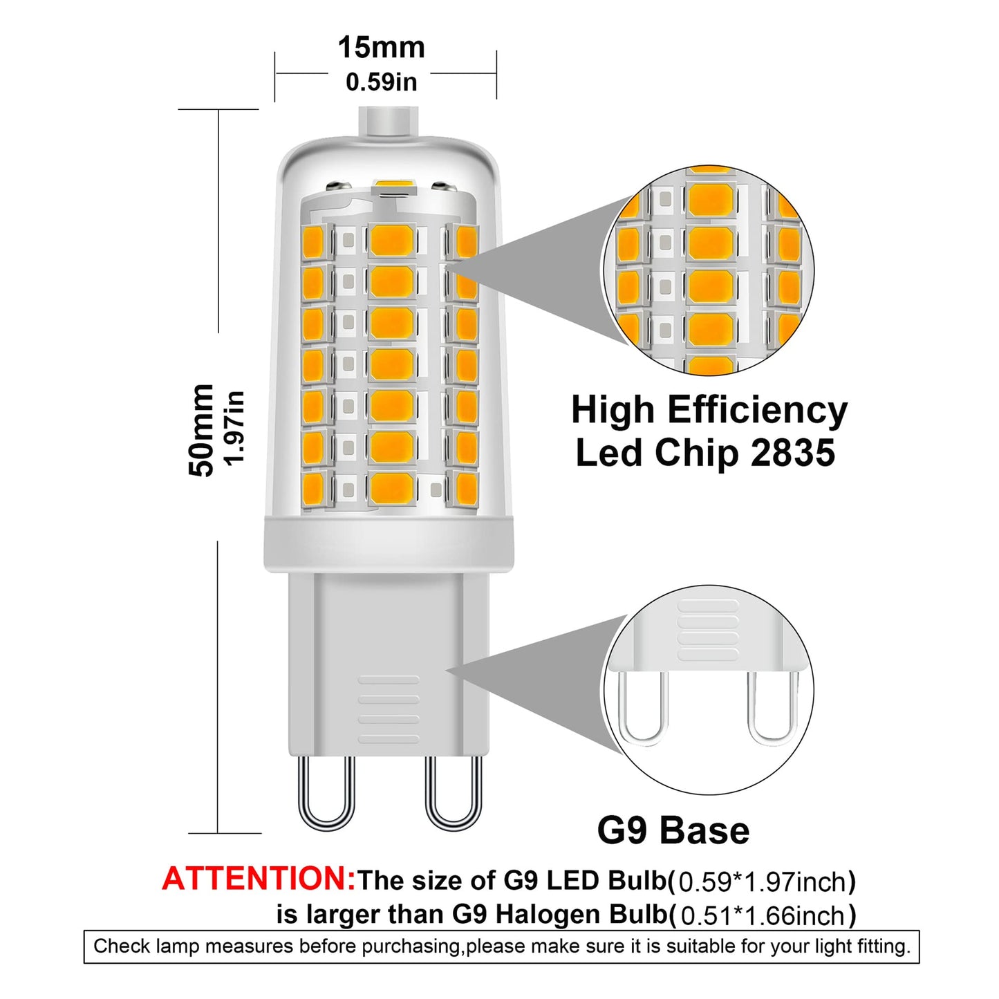 JUNSHI G9 LED Bulb Dimmable 3.5W,25W 30W 35W G9 Halogen Bulbs Equivalent,3000K Warm White,AC110-130V T4 Chandelier Light Bulbs G9 Bi Pin Base, AC