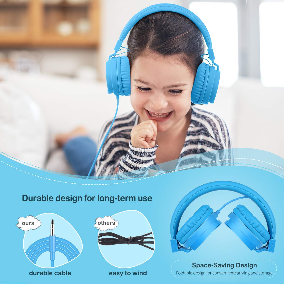 Kids Headphones, Gorsun Lightweight Stereo Wired Children's Headsets for Kids Adults Adjustable Headband Toddler Headset for Smartphones Computer Pad