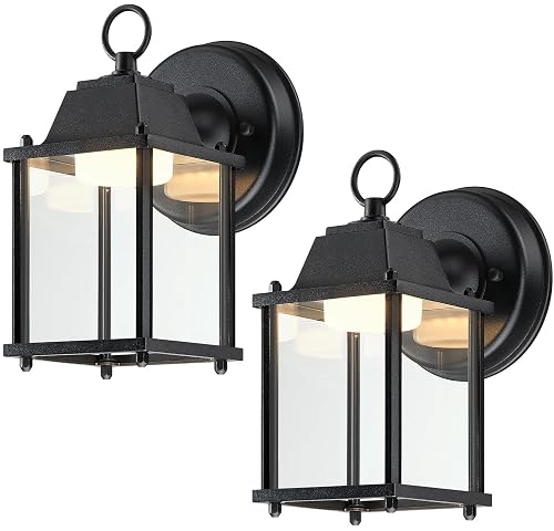 LIT-PaTH Outdoor LED Wall Lantern, Wall Sconce Exterior Porch Lighting Fixture, 3000K Warm White, 9.5W 800 Lumen, Aluminum Housing Plus Glass, Black
