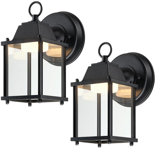 LIT-PaTH Outdoor LED Wall Lantern, Wall Sconce Exterior Porch Lighting Fixture, 3000K Warm White, 9.5W 800 Lumen, Aluminum Housing Plus Glass, Black