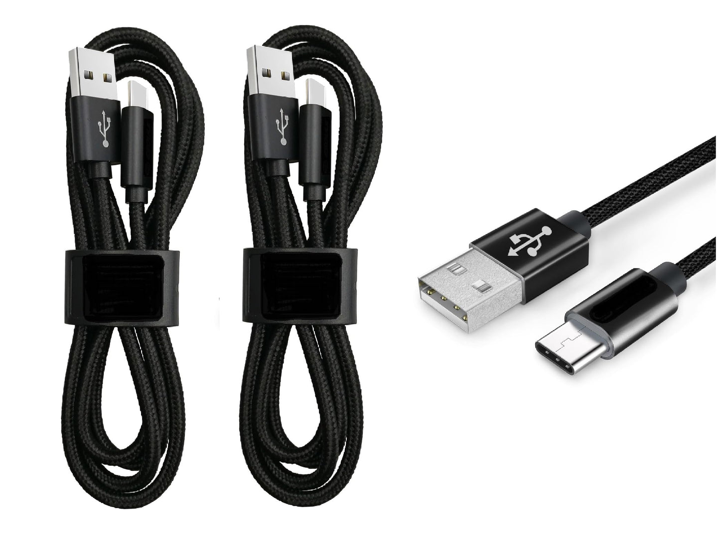ExtremeCases for TCL ION V T607DL 2 Pack 3ft Fabric USB Type C Cable to USB A USB 3.0 Charger Cable (Type C Cable)