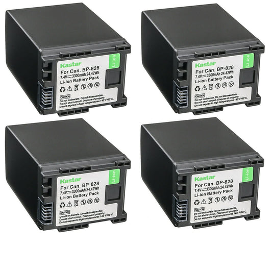 Kastar 4-Pack BP-828 Battery 7.4V 3300mAh Replacement for Canon BP-820 BP820, BP-828 BP828 Battery, Canon CG-800 CG800 Charger, Canon VIXIA HF G50 UHD