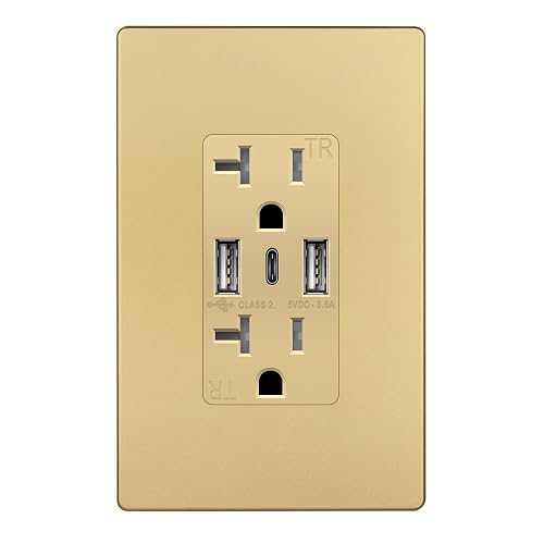 TOPGREENER 4.2A 3-Port Type C USB Outlet, 20 Amp Receptacle Plug, Charging Power Outlet with Dual Type A&C Ports, Screwless Wall Plate Included, UL