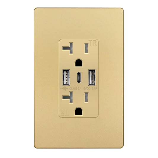 TOPGREENER 4.2A 3-Port Type C USB Outlet, 20 Amp Receptacle Plug, Charging Power Outlet with Dual Type A&C Ports, Screwless Wall Plate Included, UL