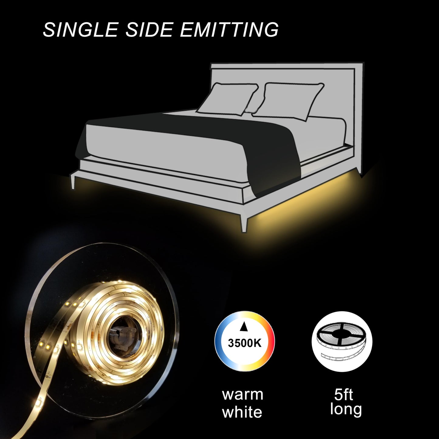 illumiForce Under Bed Lights Motion Sensor, Motion Activated Bed Lighting, 12V Power Adapter,Dimmable LED Strip Night Light for Bedroom, Stairs, Crib