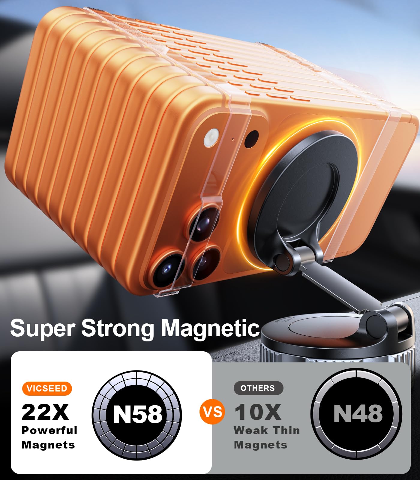VICSEED Ultimate for Magsafe Car Mount [98+LBS Strongest Suction] 360° Vacuum Magnetic Phone Holders for Your Car Metal Arm Foldable Cellphone Mount