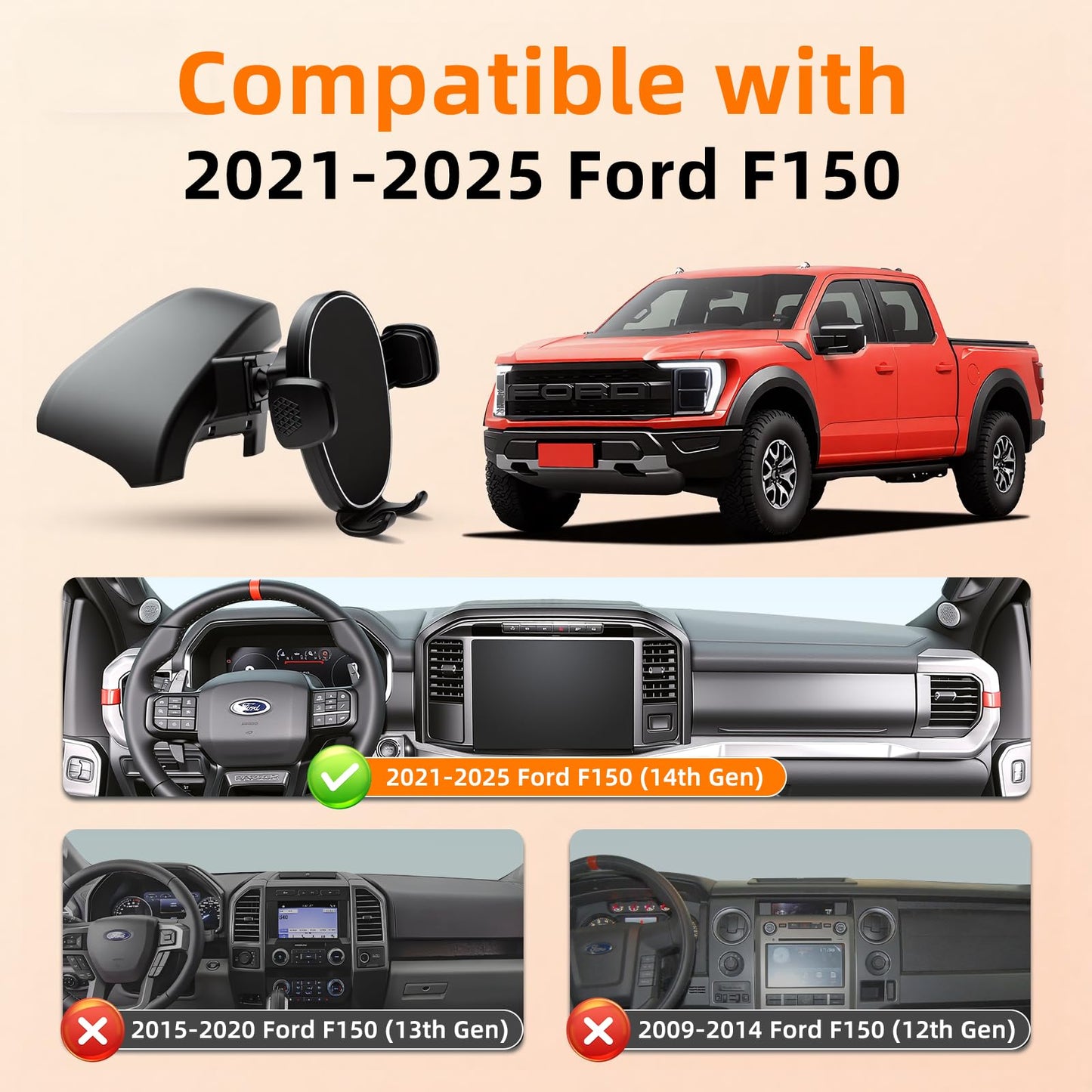 Phone Holder for F150 (2021-2024 2025, 14th Gen), Dash Phone Mount for Truck, 360° Mobile Holder, Hands Free Automobile Cradlest for iPhone, Samsung
