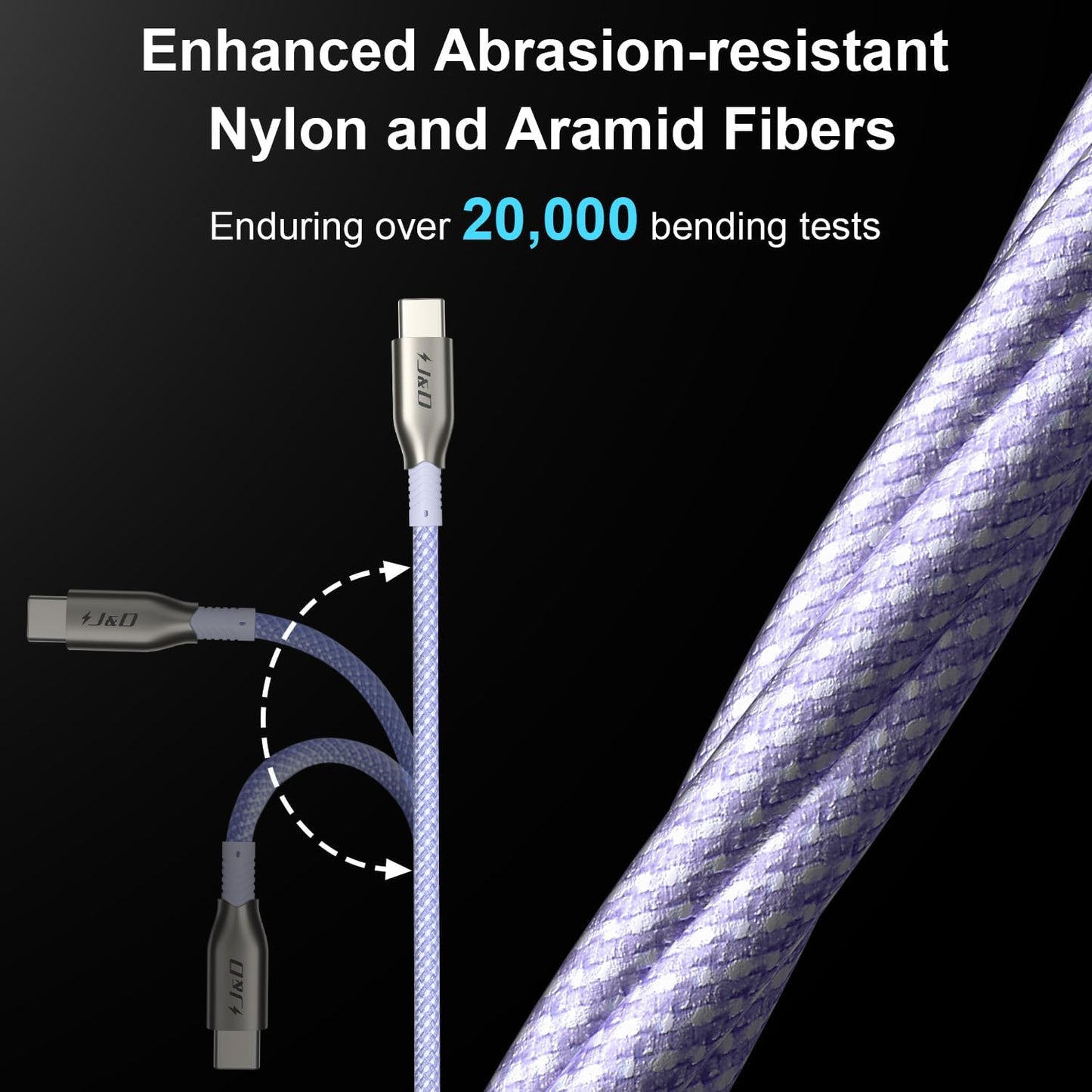 J&D USB C to USB C Cable, 2-Pack 6ft 60W Type C Fast Charging Nylon Braided Cable, Compatible with iPhone 16/15 Series, Samsung Galaxy S23, iPad Pro