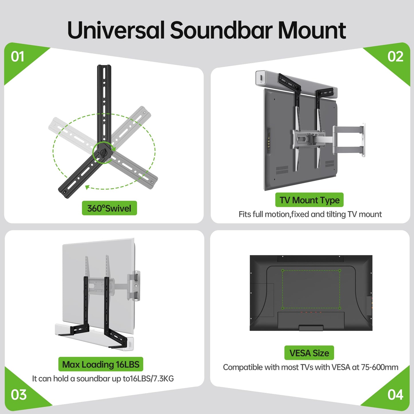 USX MOUNT Soundbar Mount, Sound Bar Mount for Mounting Above or Under TV, Fits Most of Sound Bars Up to 16 Lbs, with Detachable Extension Plates
