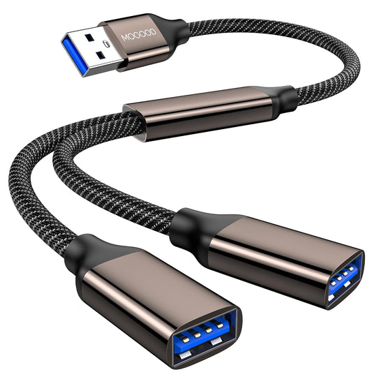 MOGOOD USB Splitter 1 in 2 Out,USB 3.0 Splitter Y Cable,Dual USB Port Extender Hub Type A Male to Two Female Extension Cord Multi Port USB Extension…
