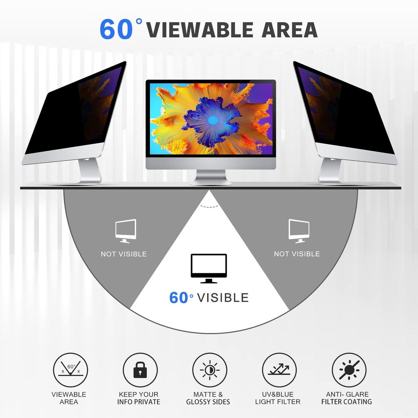 JiSiTeCai - 19.5" Computer Privacy Screen Filter for 16:9 Widescreen Monitors - Premium Anti-Glare Computer Screen Cover: Anti-Glare - Anti-Scratch