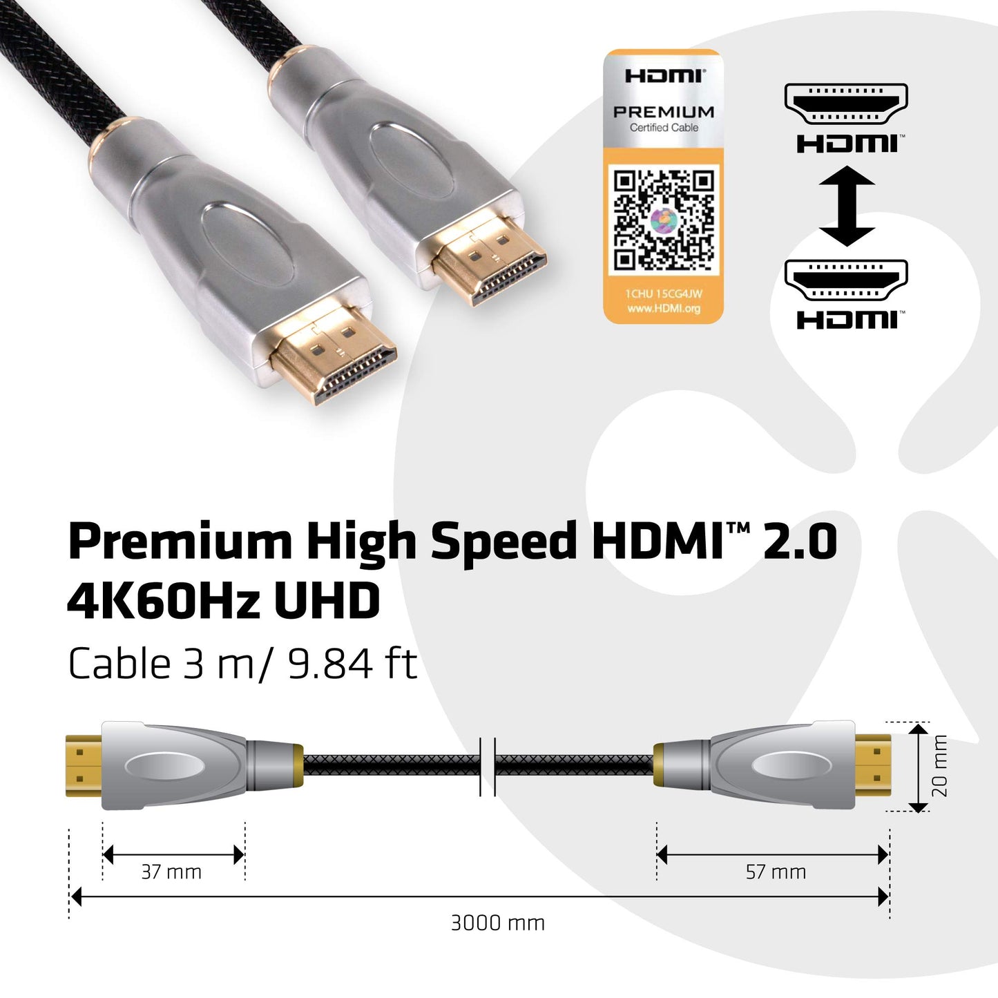 Club 3D CAC-1310 Premium High Speed HDMI 2.0 Certified Cable 4k60Hz 3m/9.84 ft