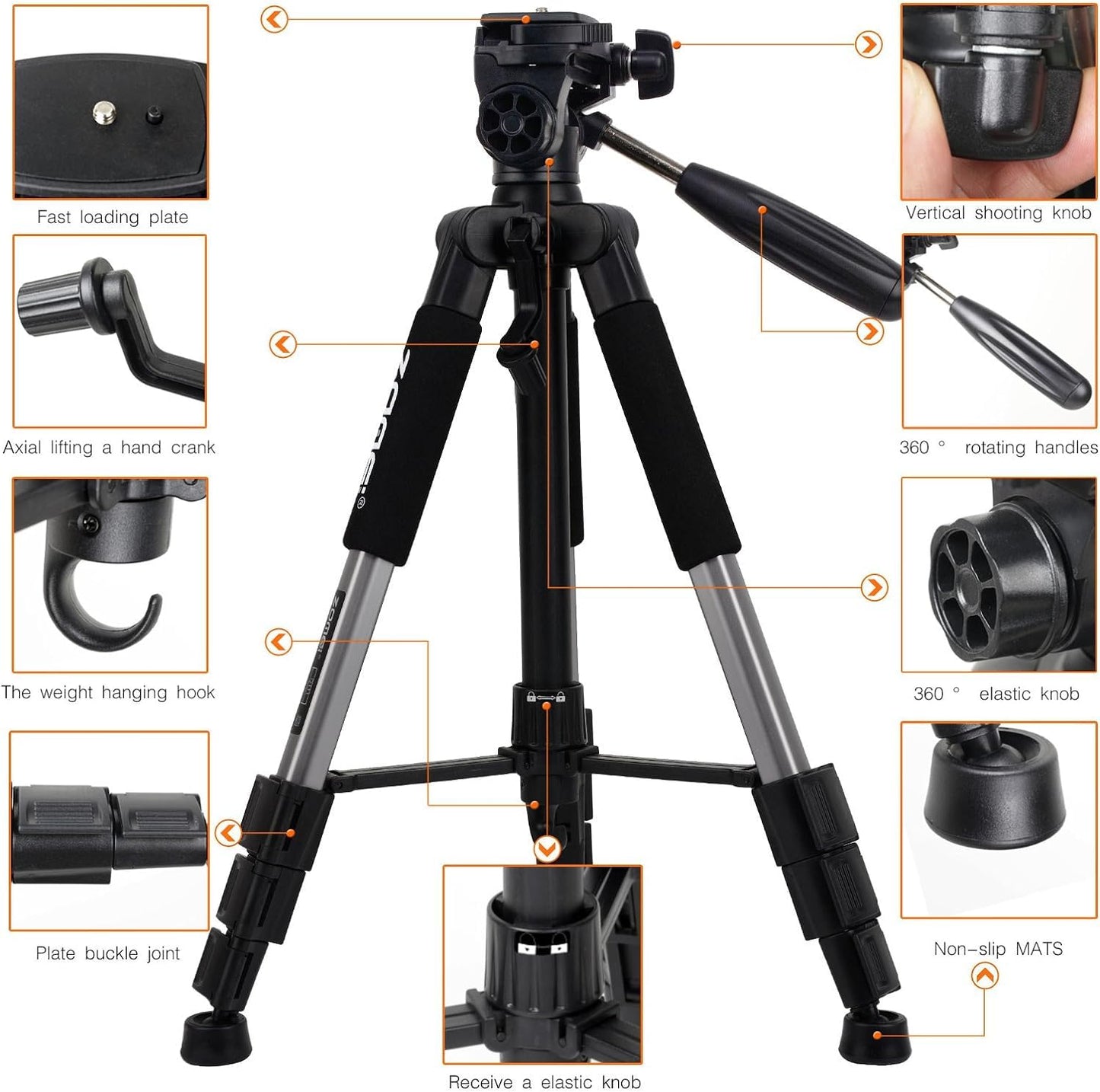Camera Tripod, ZOMEI Q111 55-inch Smartphone Tripod Flexible Aluminum Travel Tripod with 3-Way Pan Head and Phone Holder, for Photography YouTube