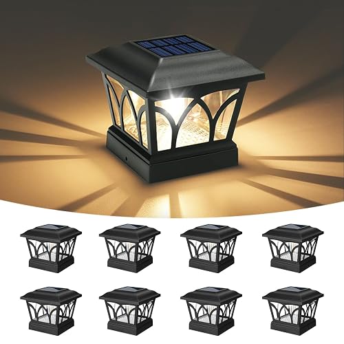 VOLISUN Solar Post Cap Lights Outdoor 8Pack, with Edison LED Bulbs, 2 Brightness Setting, Fence Post Lights Solar Powered for Garden Fence Deck