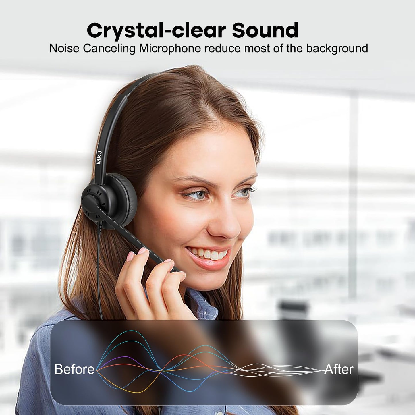 MKJ Cisco Telephone Headset with Microphone Noise Canceling Corded RJ9 Call Center Office Phone Headset for Cisco CP-7861 7942G 7941G 7945G 7960 7961G