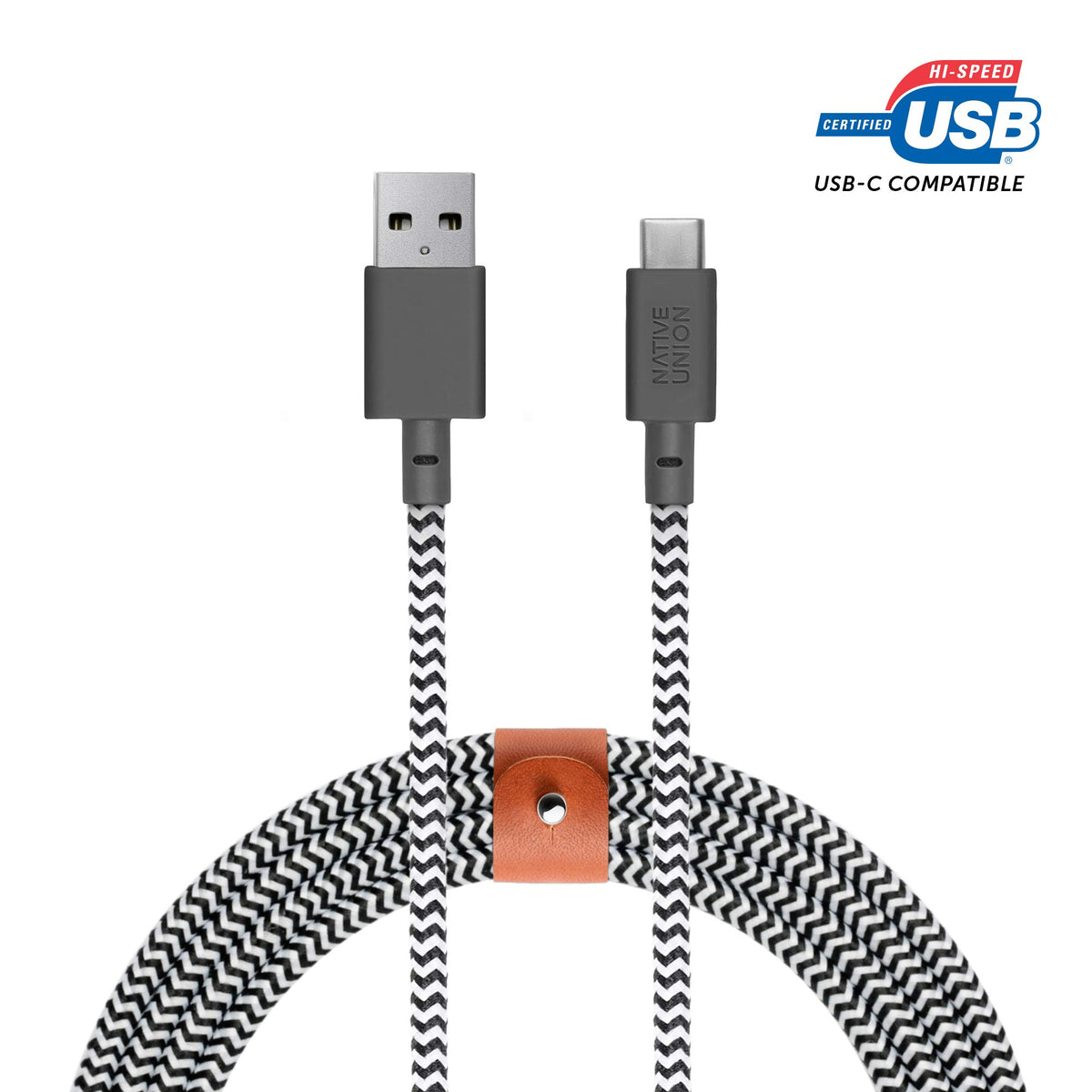 Native Union Belt Cable XL USB-A to USB-C - 10ft Ultra-Strong Charging Cable with Leather Strap for iPhone 18 Pro/Pro Max, iPhone Duo, Galaxy S26/S25