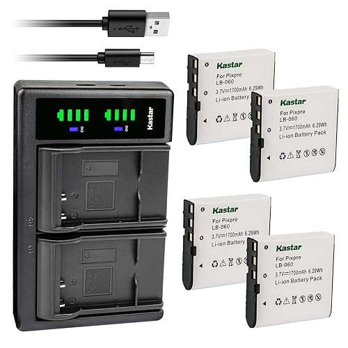Kastar 4-Pack Battery and LTD2 USB Charger Replacement for VJIANGER 4K Digital Camera, 4K WiFi Digital Camera, 1080P Camcorder, 1080P Video Camera