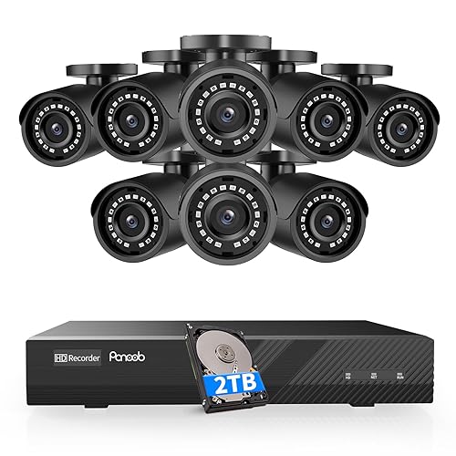 PANOOB 8 Channel Security Camera System, 8X 5MP Wired Outdoor Surveillance IP PoE Bullet Cameras with AI Human Detection, Remote Access, Built-in