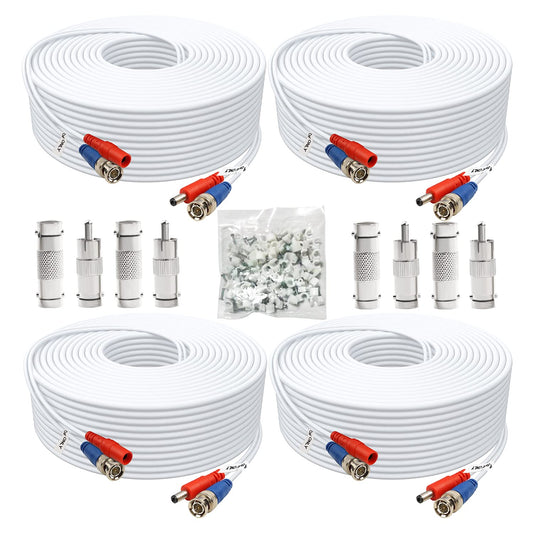 Aimyzii BNC Cable 200ft 4 Pack BNC Video Power Cable,Security Camera Cable for CCTV Camera DVR Security Systems(Included 8X BNC Adapters,100 Pcs Cable