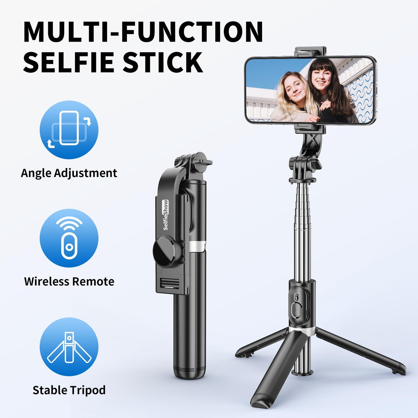 Selfie Stick Tripod, All in One Extendable & Portable iPhone Tripod Selfie Stick with Wireless Remote Compatible with iPhone 17 16 15 14 13 12 pro Xs