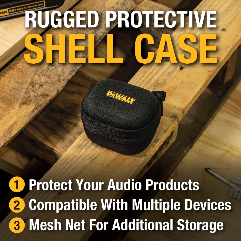 DEWALT Heavy Duty Protective Headphone Case for TWS Earbuds & Wearable Speaker, Compact Lightweight w/EVA Headphone Case Hard Shell, Shockproof