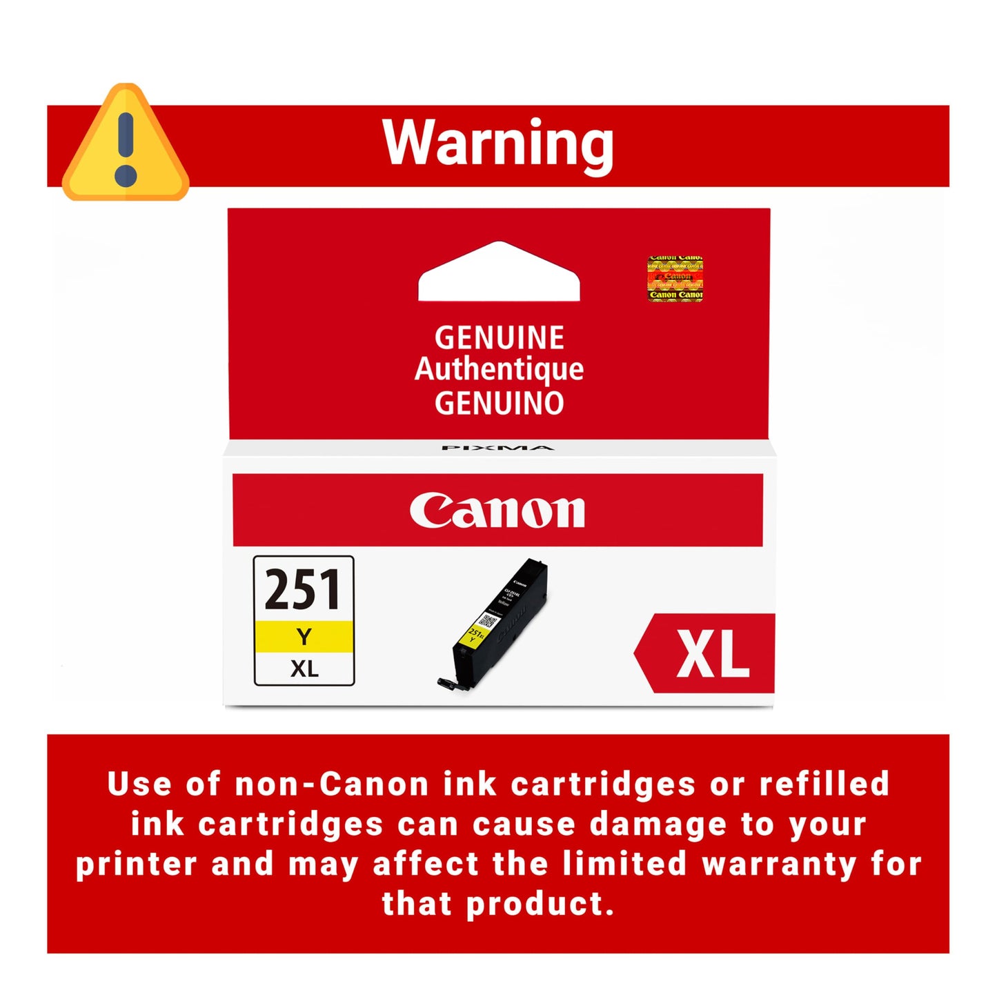 Canon CLI-251XL Genuine Yellow Ink Tank, Compatible with MG6320, IP7220 & MG5420, MX922, MG5520, MG6420, MG7120, iX6820, iP8720, MG7520, MG6620,