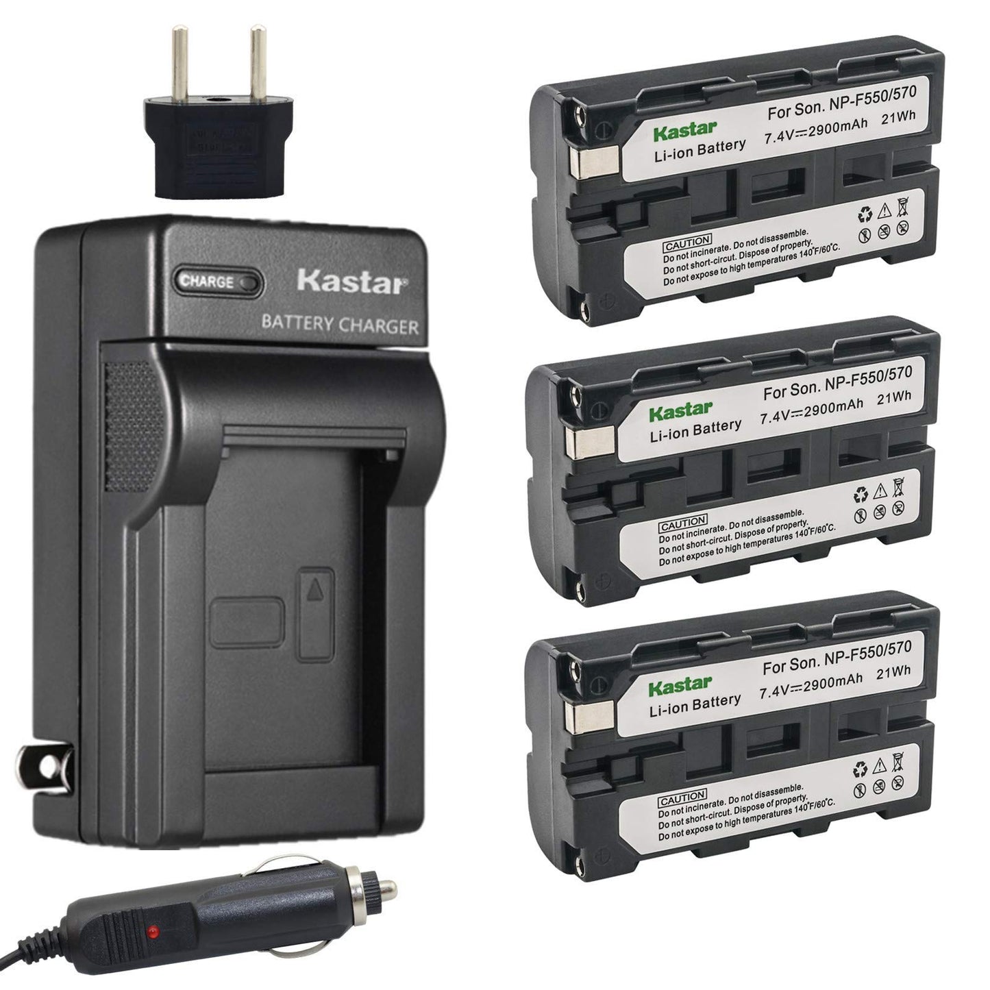 Kastar Battery 3-Pack and Charger for NP-F570 NP-F550 NP-F330 CCD-RV200 CCD-SC55 CCD-SC65 CCD-TRV66 CCD-TRV67 DSC-CD400 DSC-D700 D-V500 HDR-AX2000