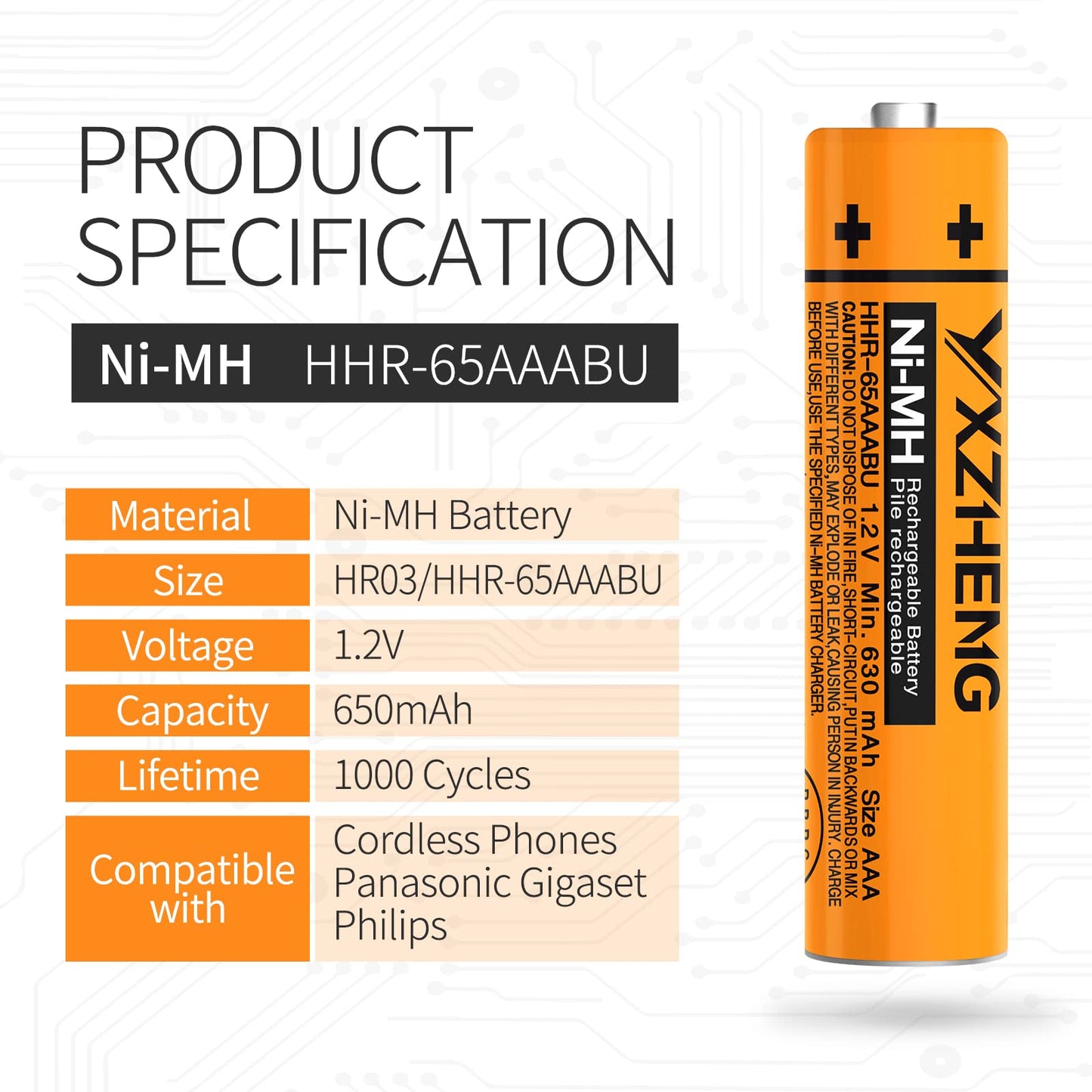 YXZHENG AAA Battery 8pcs 1.2V NI-MH Rechargeable 630mAh HHR-65AAABU Compatible with Panasonic Cordless Phone Recyclable 2000+ Times (8X HHR-65AAABU)