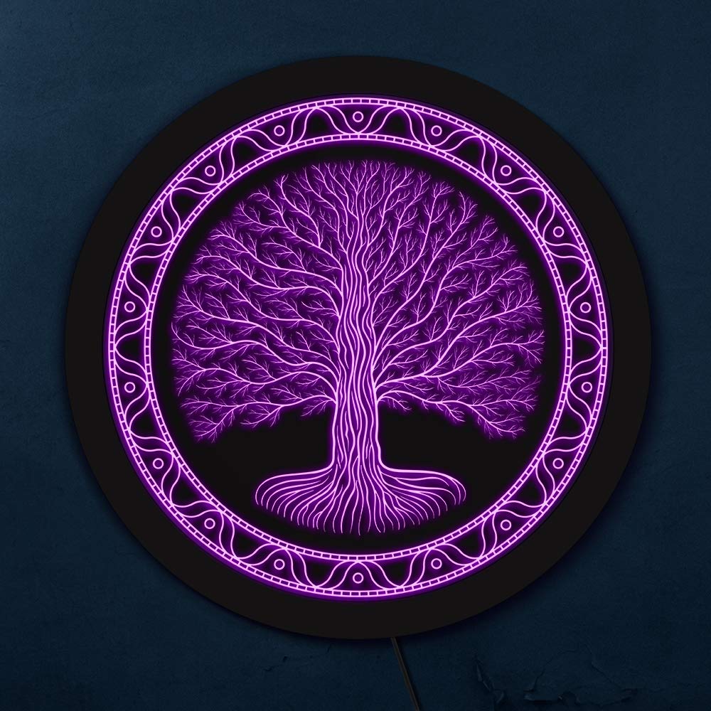 The Geeky Days Druidic Yggdrasil Tree of Life LED Color Changing Light Neon Sign Celtic Style Logo Viking Norse Pagan Mythology Gothic Talisman