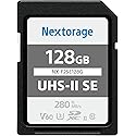Nextorage 128GB SDXC UHS-II V60 Japanese Brand Max. Write Speed 100MB/s Max. Read Speed 280MB/s 4K Recording NX-F2SE128G/INE SD Card Memory for Camera